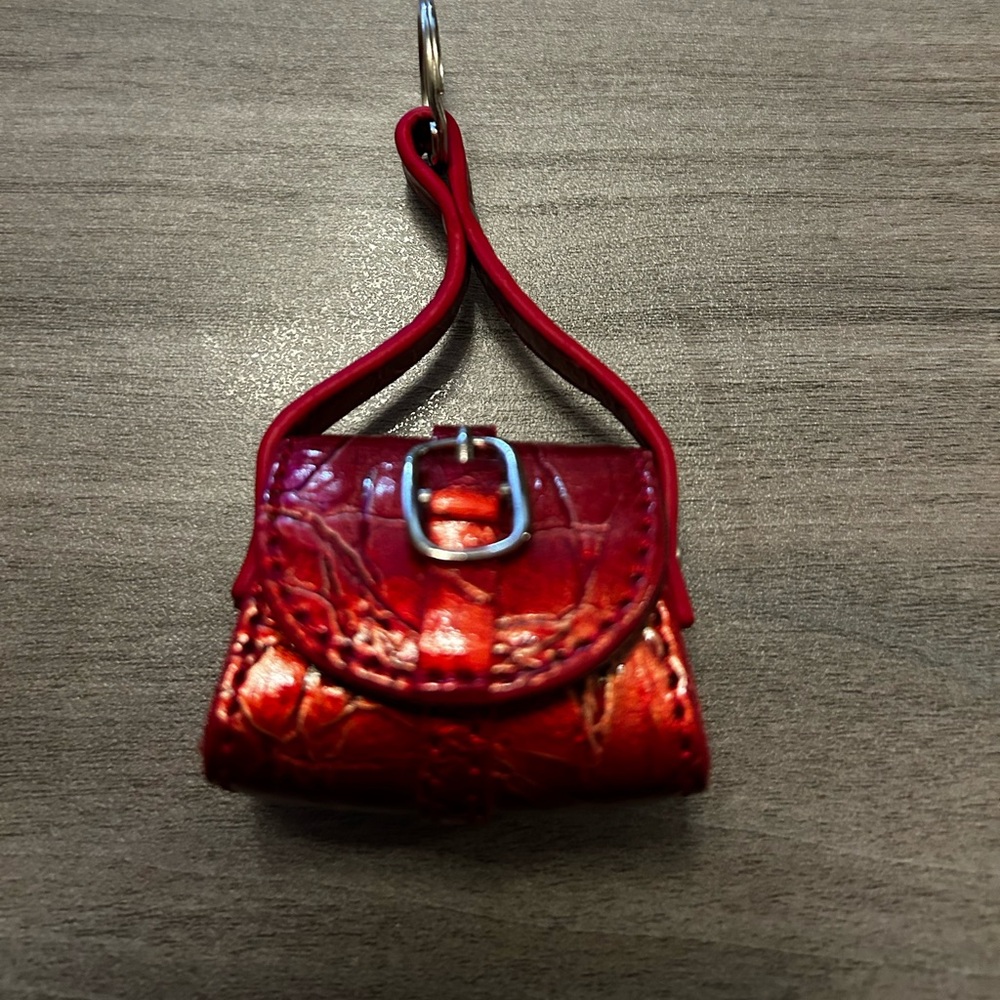 Elegant Red Leather Keychain Bag